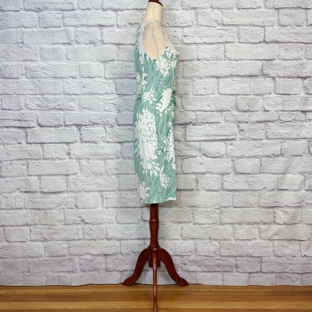Ann Taylor Green & White Pointillist Floral Sheath Dress - Picture 3 of 6